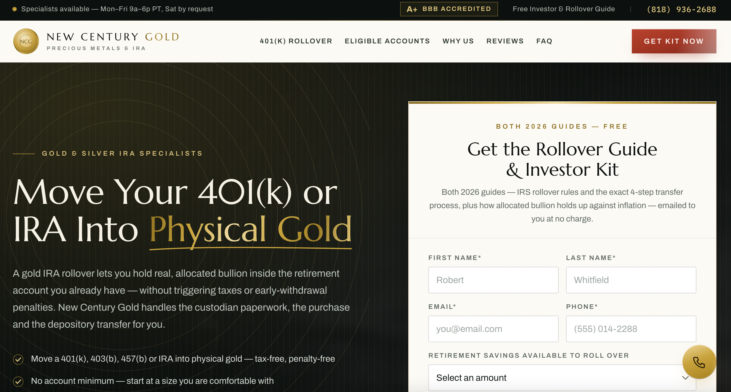 New Century Gold — redesigned website, view 1 of 5